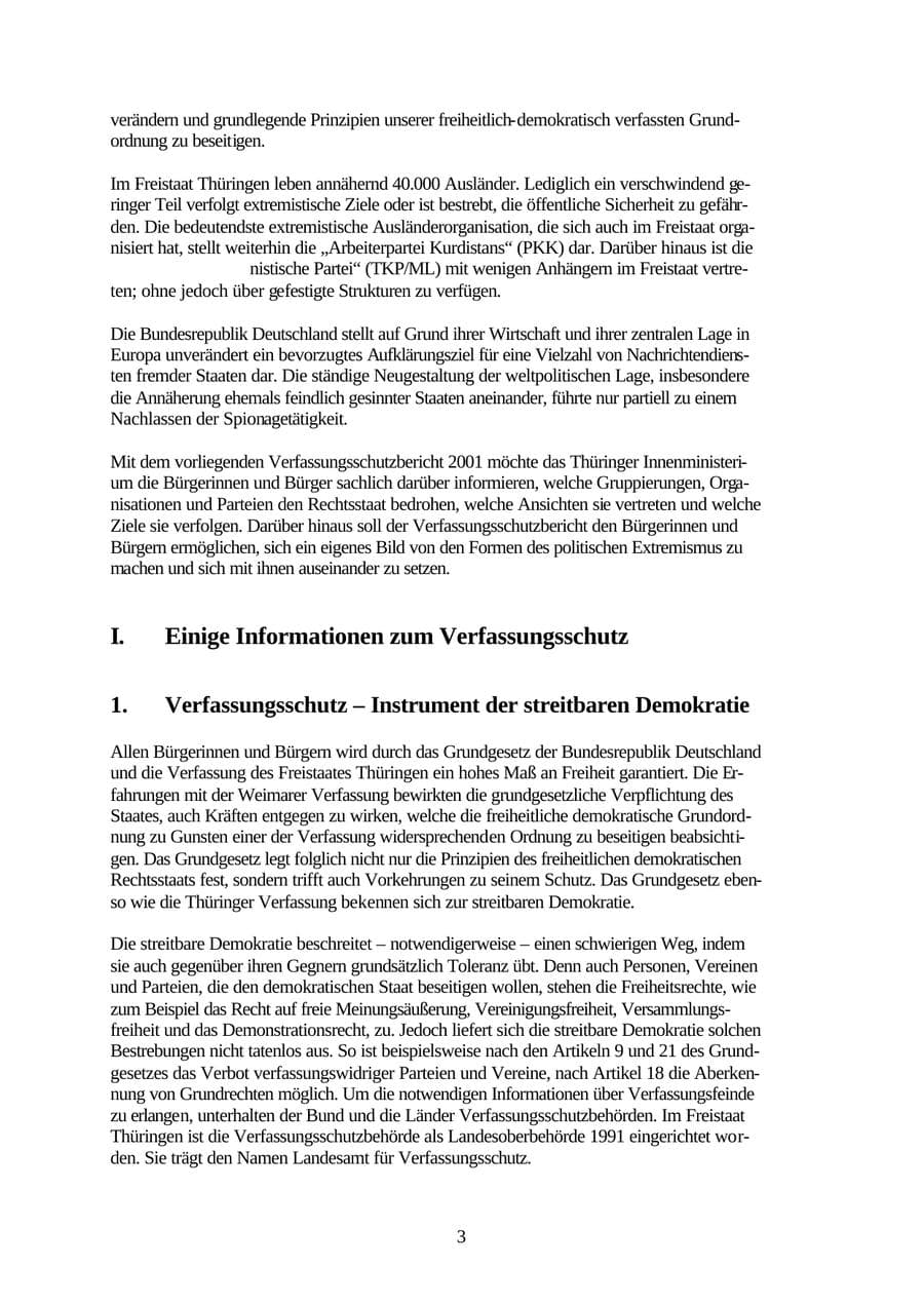 Seite 3 des Verfassungsschutzbericht 2001 Thüringen