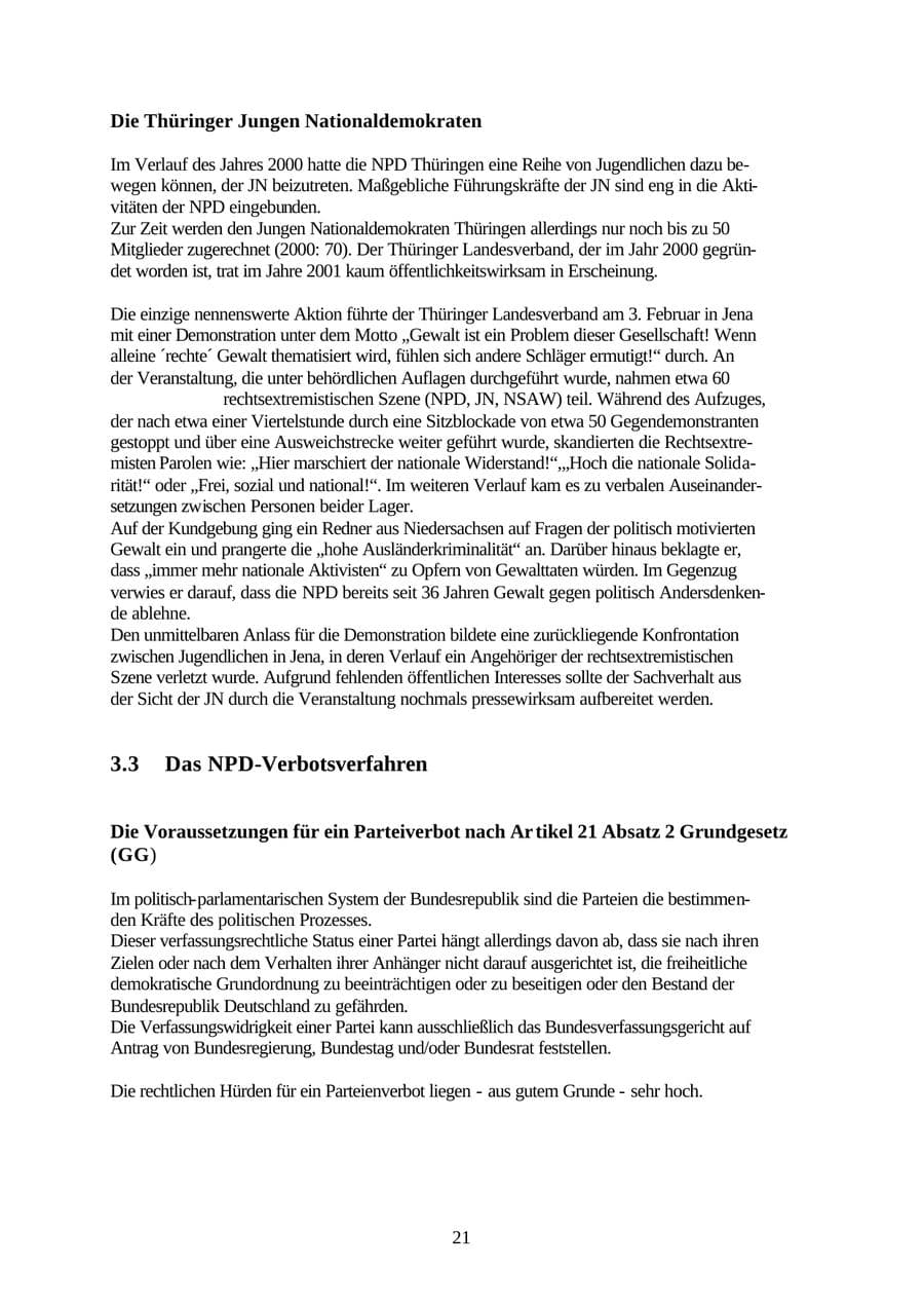 Seite 21 des Verfassungsschutzbericht 2001 Thüringen