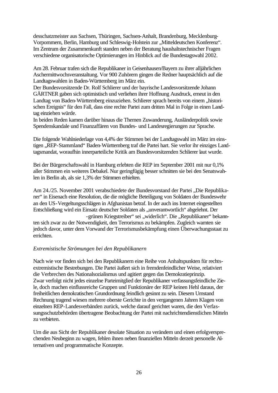 Seite 26 des Verfassungsschutzbericht 2001 Thüringen