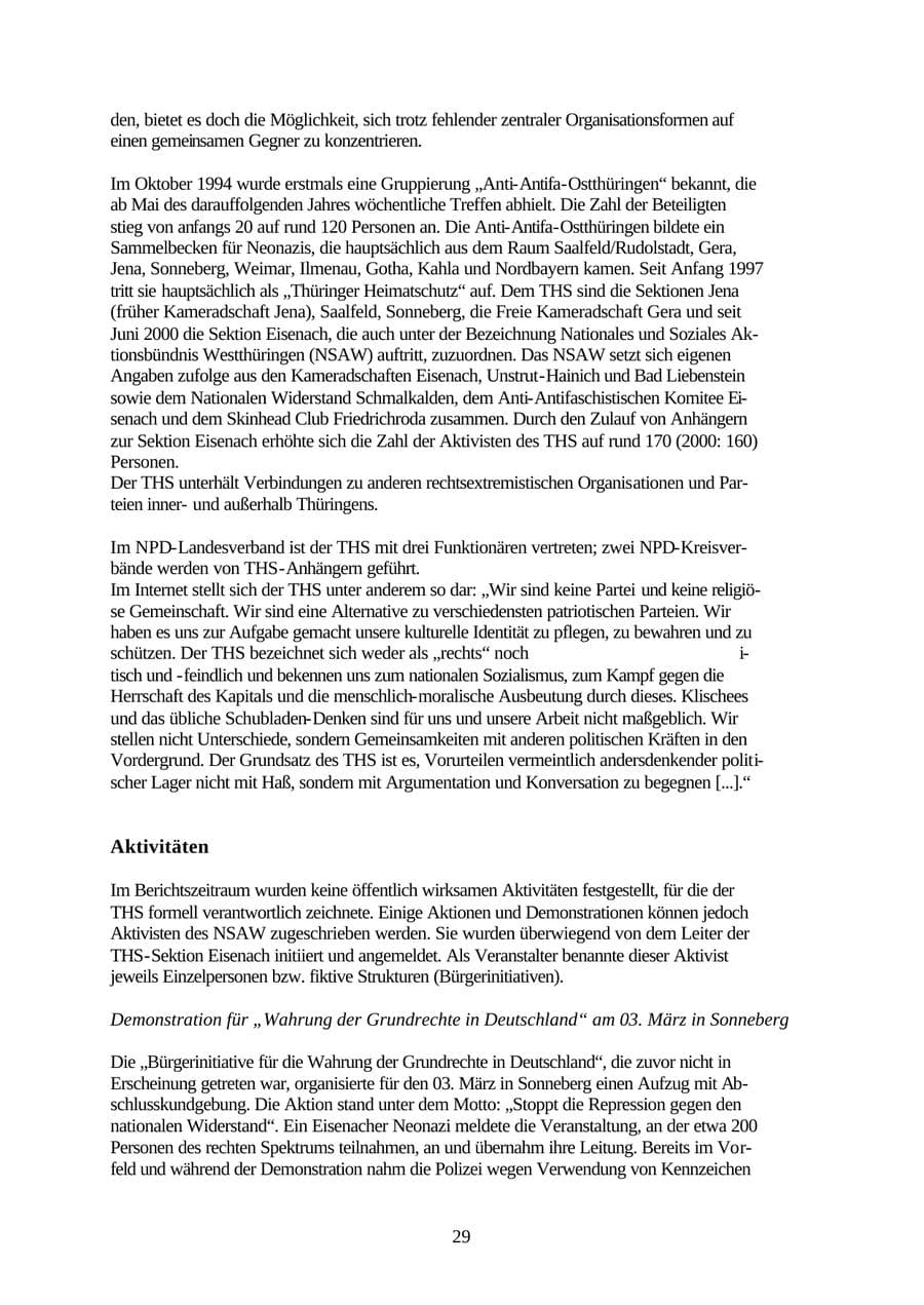 Seite 29 des Verfassungsschutzbericht 2001 Thüringen