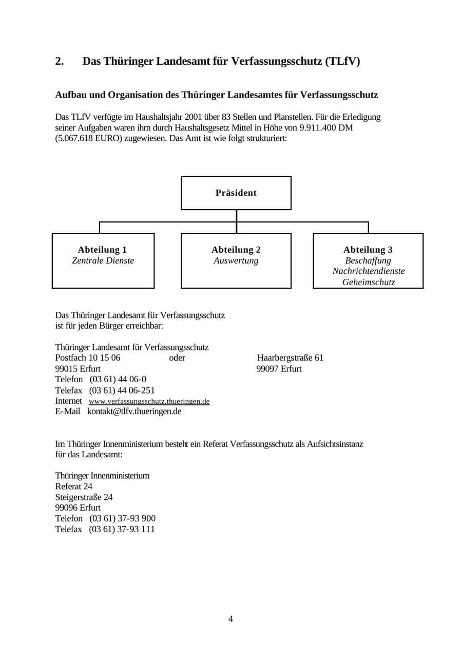 Seite 4 des Verfassungsschutzbericht 2001 Thüringen