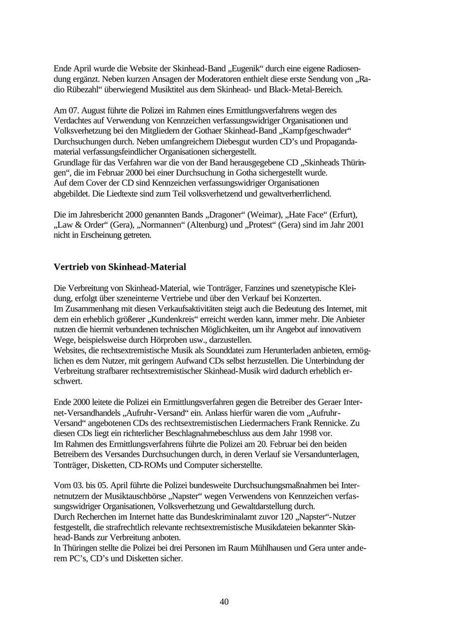 Seite 40 des Verfassungsschutzbericht 2001 Thüringen