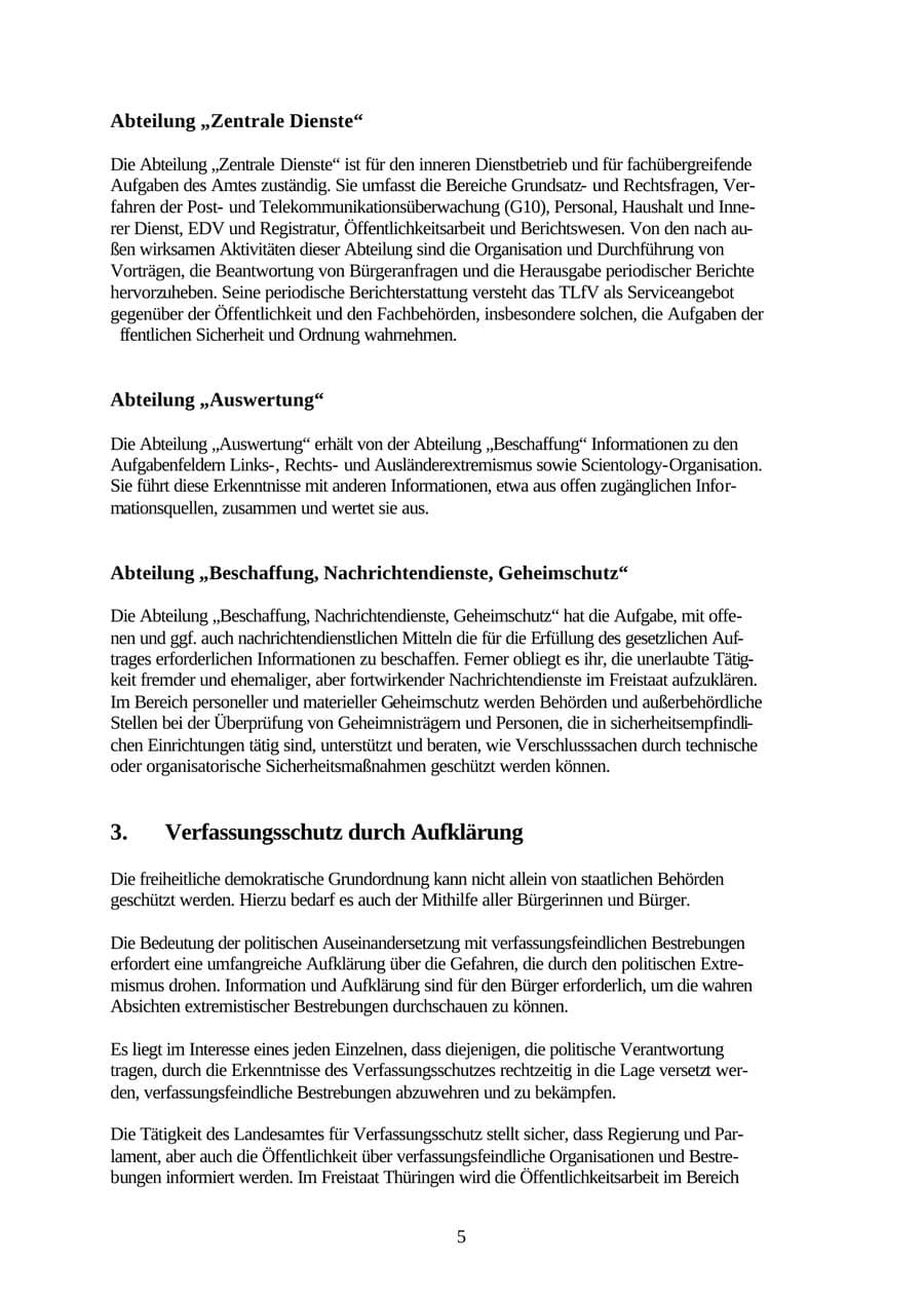 Seite 5 des Verfassungsschutzbericht 2001 Thüringen