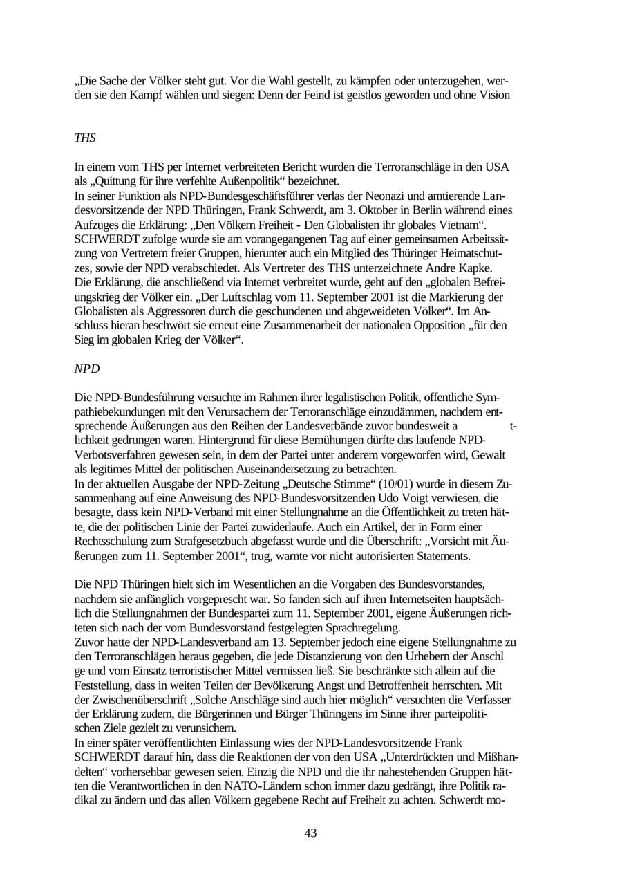 Seite 43 des Verfassungsschutzbericht 2001 Thüringen