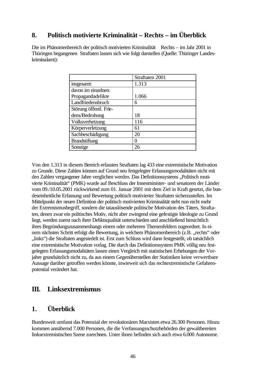Seite 46 des Verfassungsschutzbericht 2001 Thüringen