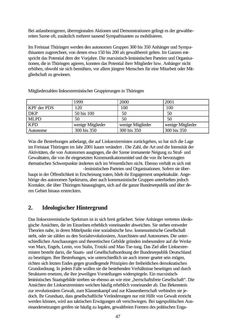 Seite 47 des Verfassungsschutzbericht 2001 Thüringen