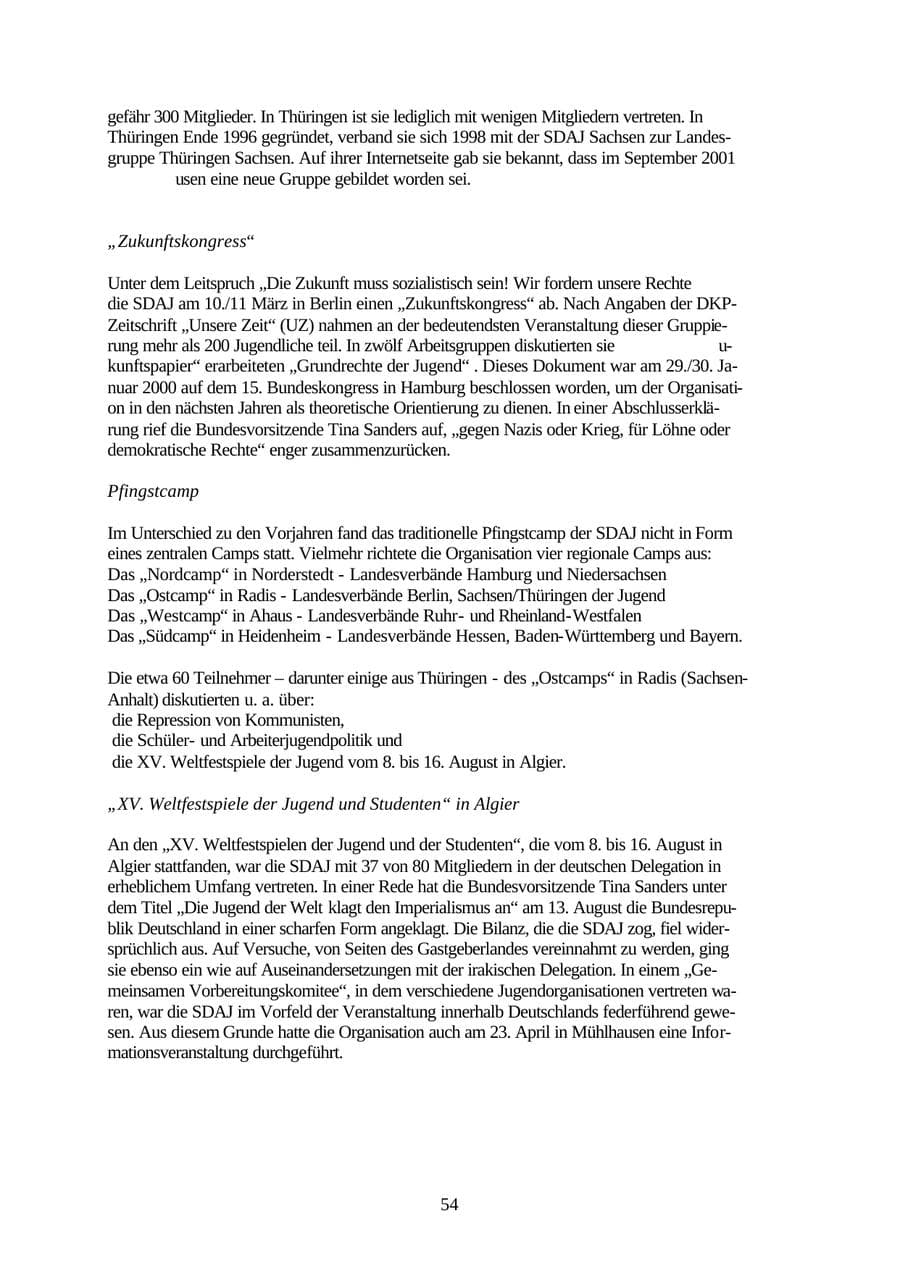 Seite 54 des Verfassungsschutzbericht 2001 Thüringen