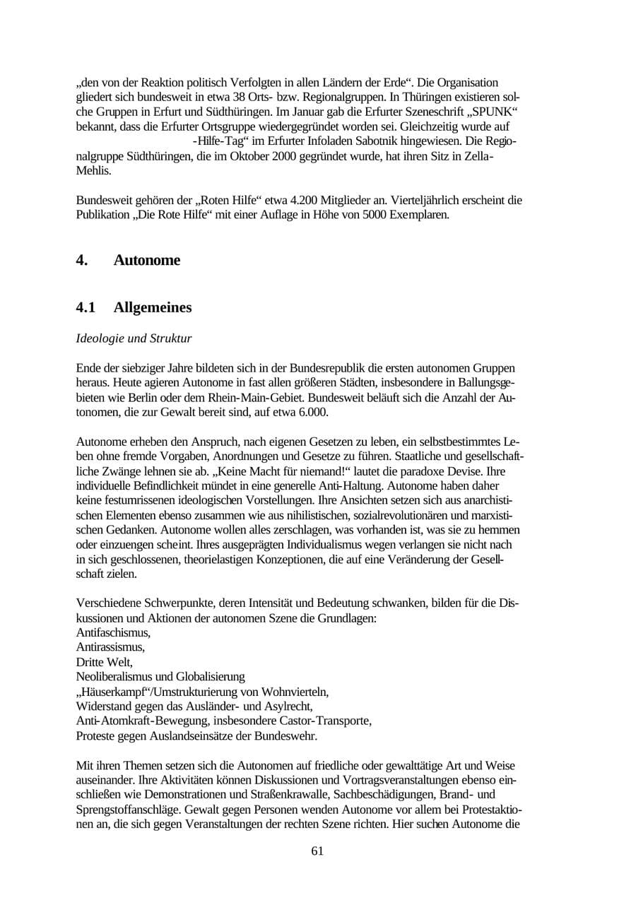 Seite 61 des Verfassungsschutzbericht 2001 Thüringen