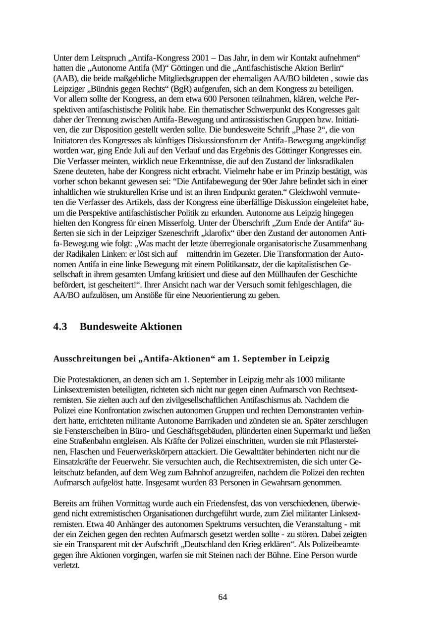 Seite 64 des Verfassungsschutzbericht 2001 Thüringen