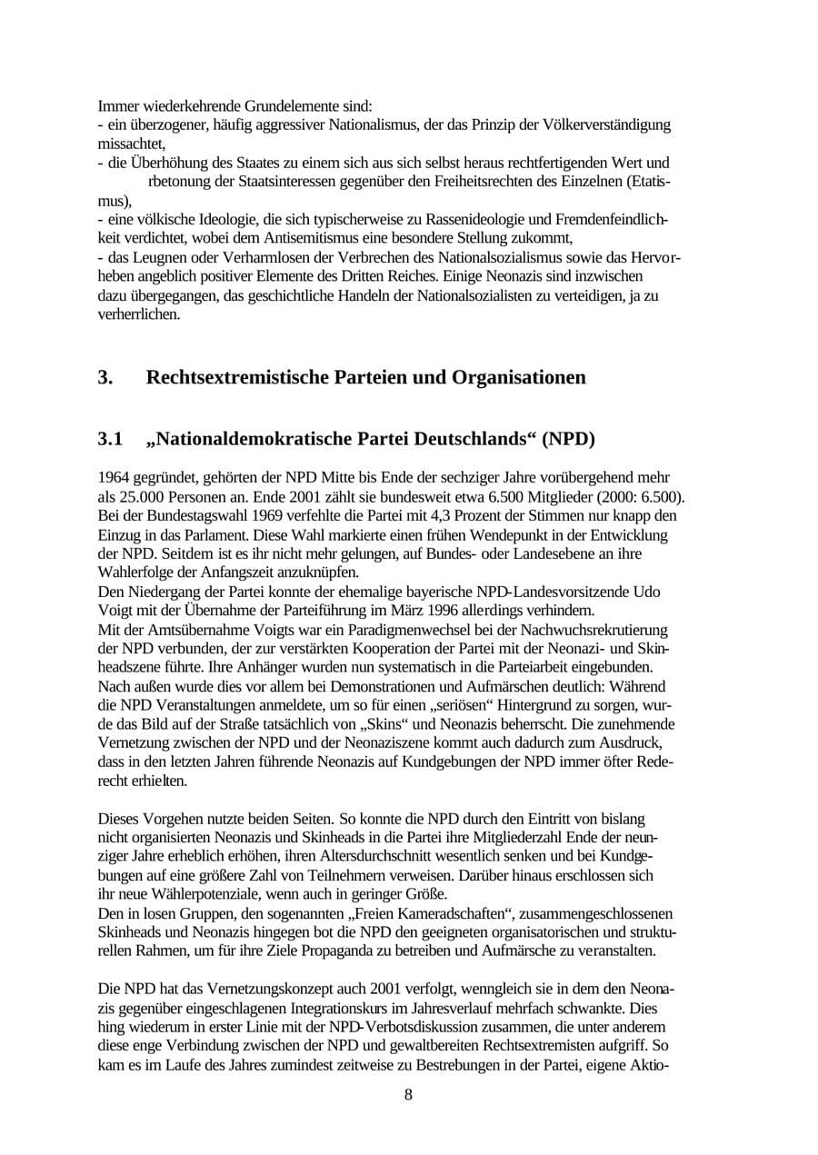 Seite 8 des Verfassungsschutzbericht 2001 Thüringen