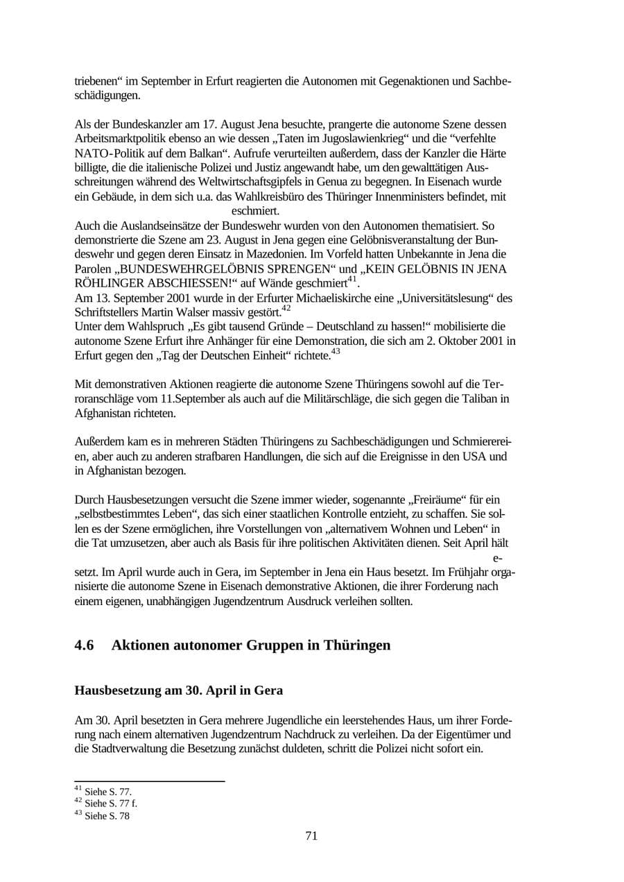 Seite 71 des Verfassungsschutzbericht 2001 Thüringen