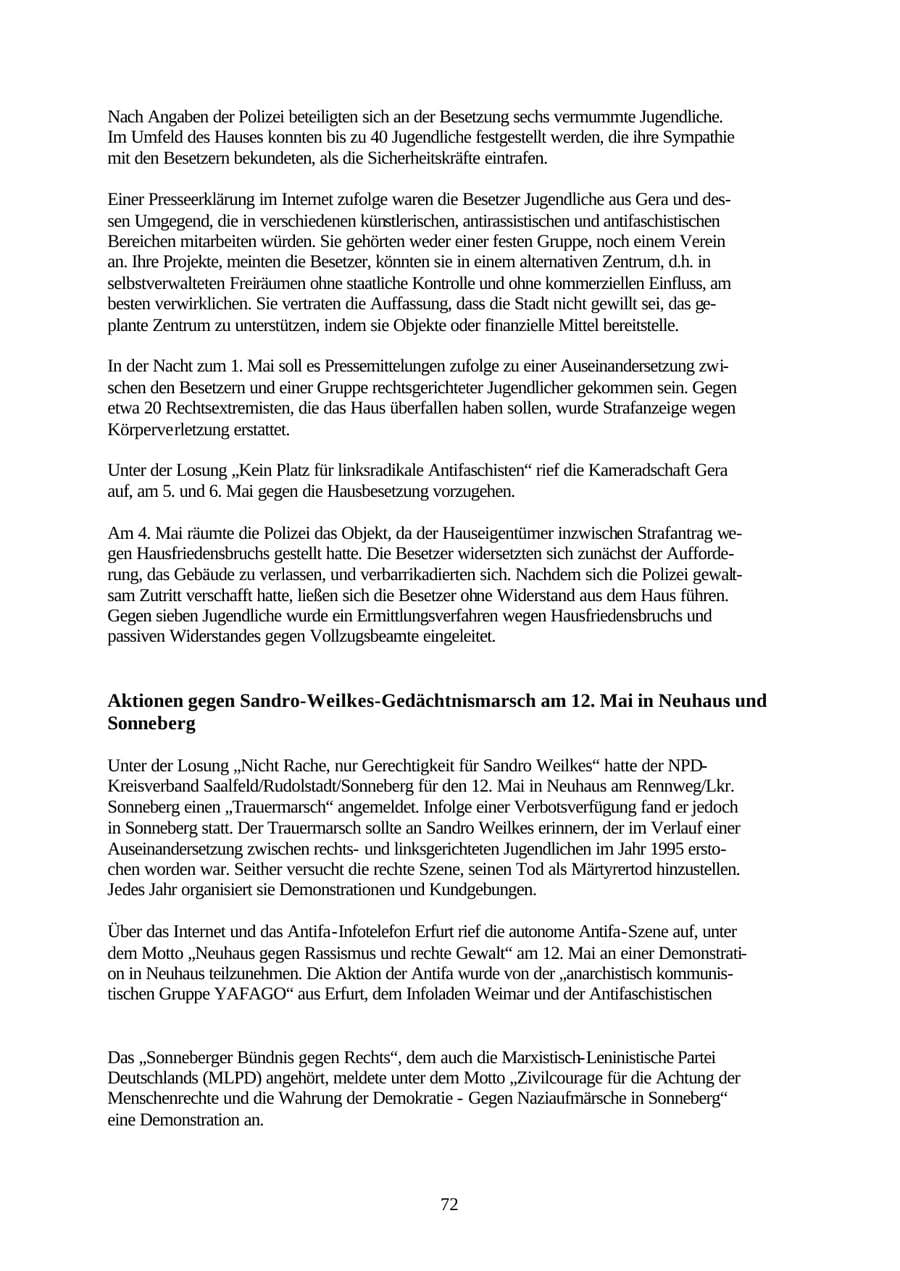 Seite 72 des Verfassungsschutzbericht 2001 Thüringen