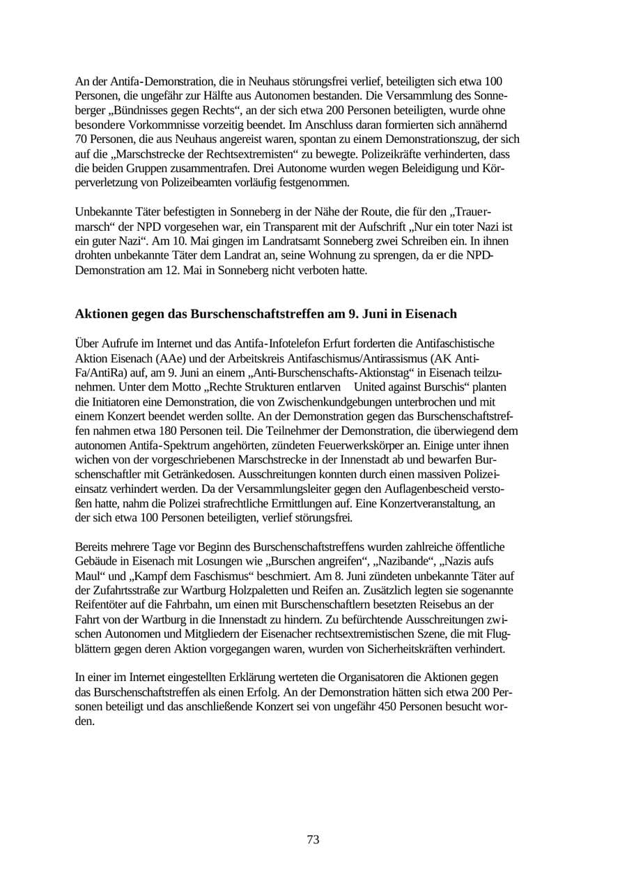 Seite 73 des Verfassungsschutzbericht 2001 Thüringen