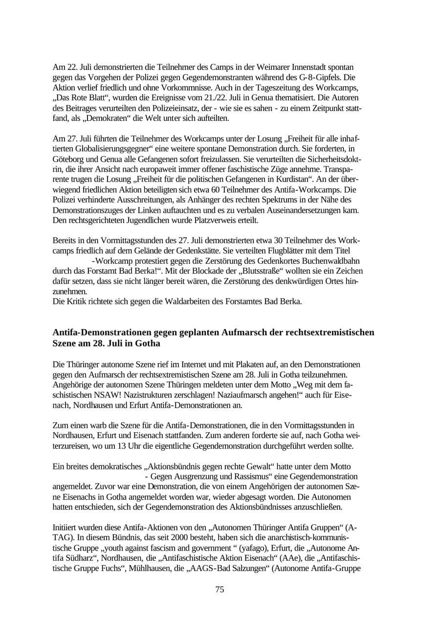 Seite 75 des Verfassungsschutzbericht 2001 Thüringen