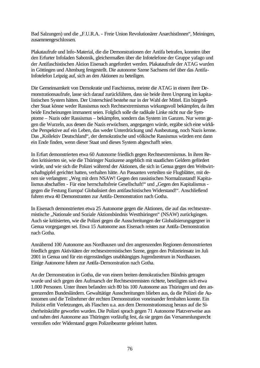 Seite 76 des Verfassungsschutzbericht 2001 Thüringen
