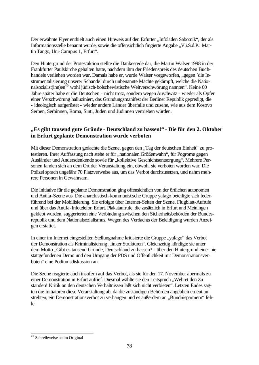 Seite 78 des Verfassungsschutzbericht 2001 Thüringen