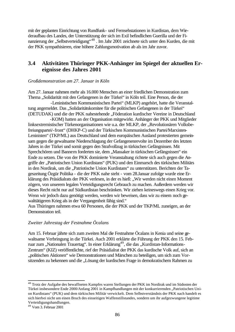 Seite 86 des Verfassungsschutzbericht 2001 Thüringen