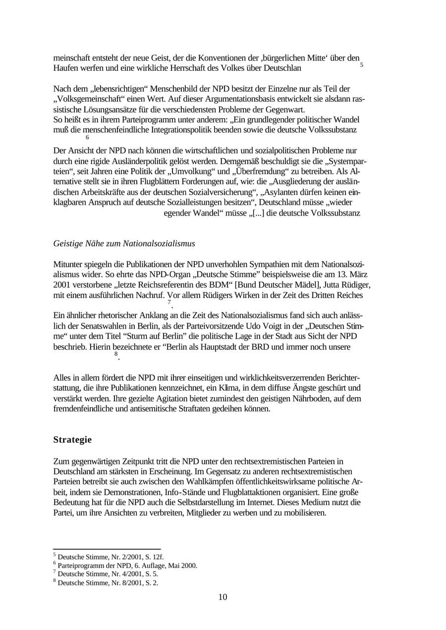 Seite 10 des Verfassungsschutzbericht 2001 Thüringen