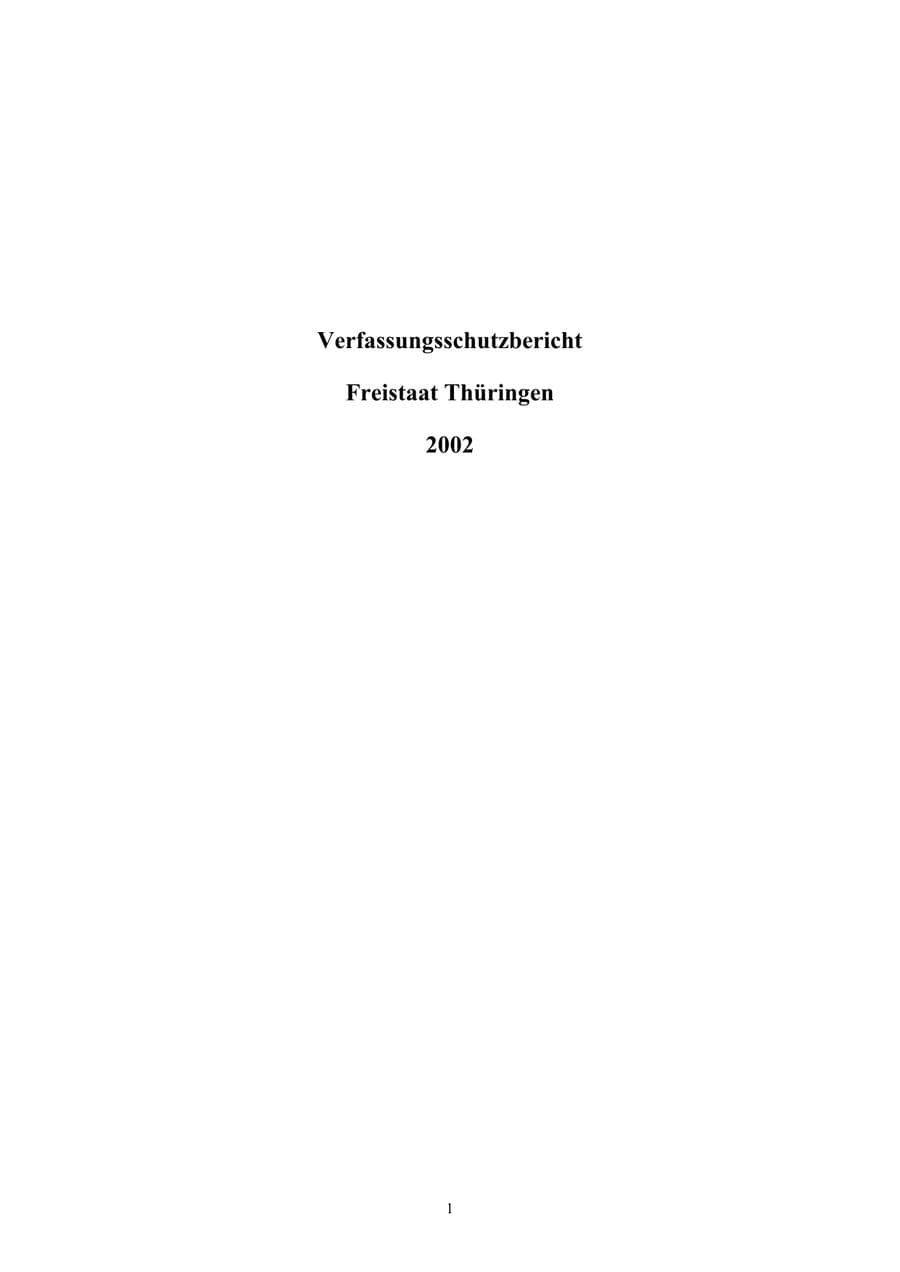 Seite 1 des Verfassungsschutzbericht 2002 Thüringen