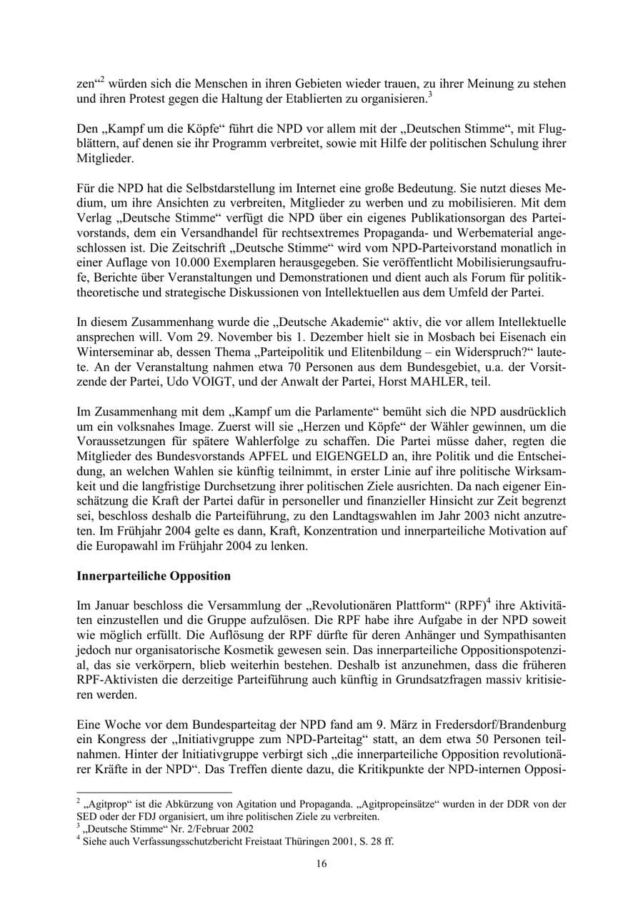 Seite 16 des Verfassungsschutzbericht 2002 Thüringen