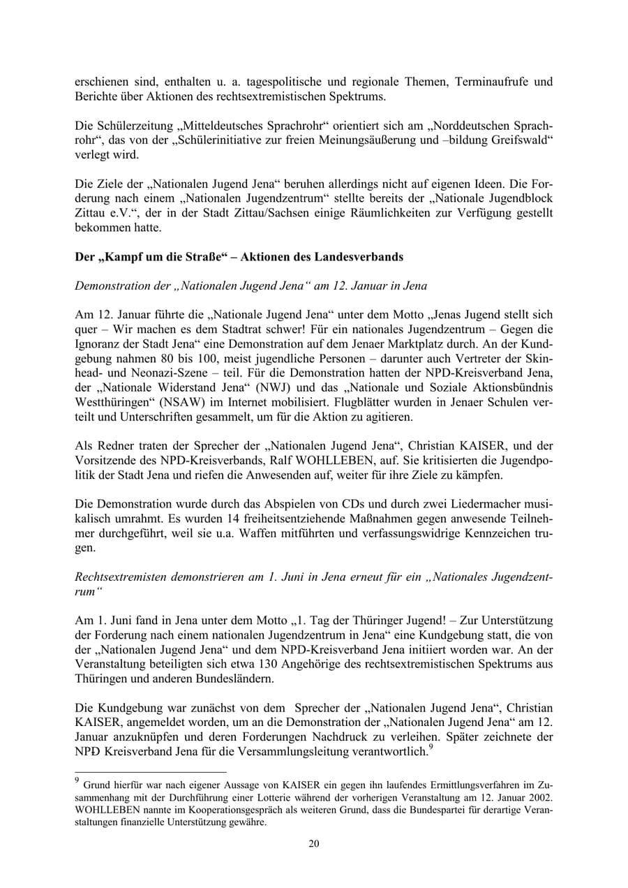 Seite 20 des Verfassungsschutzbericht 2002 Thüringen