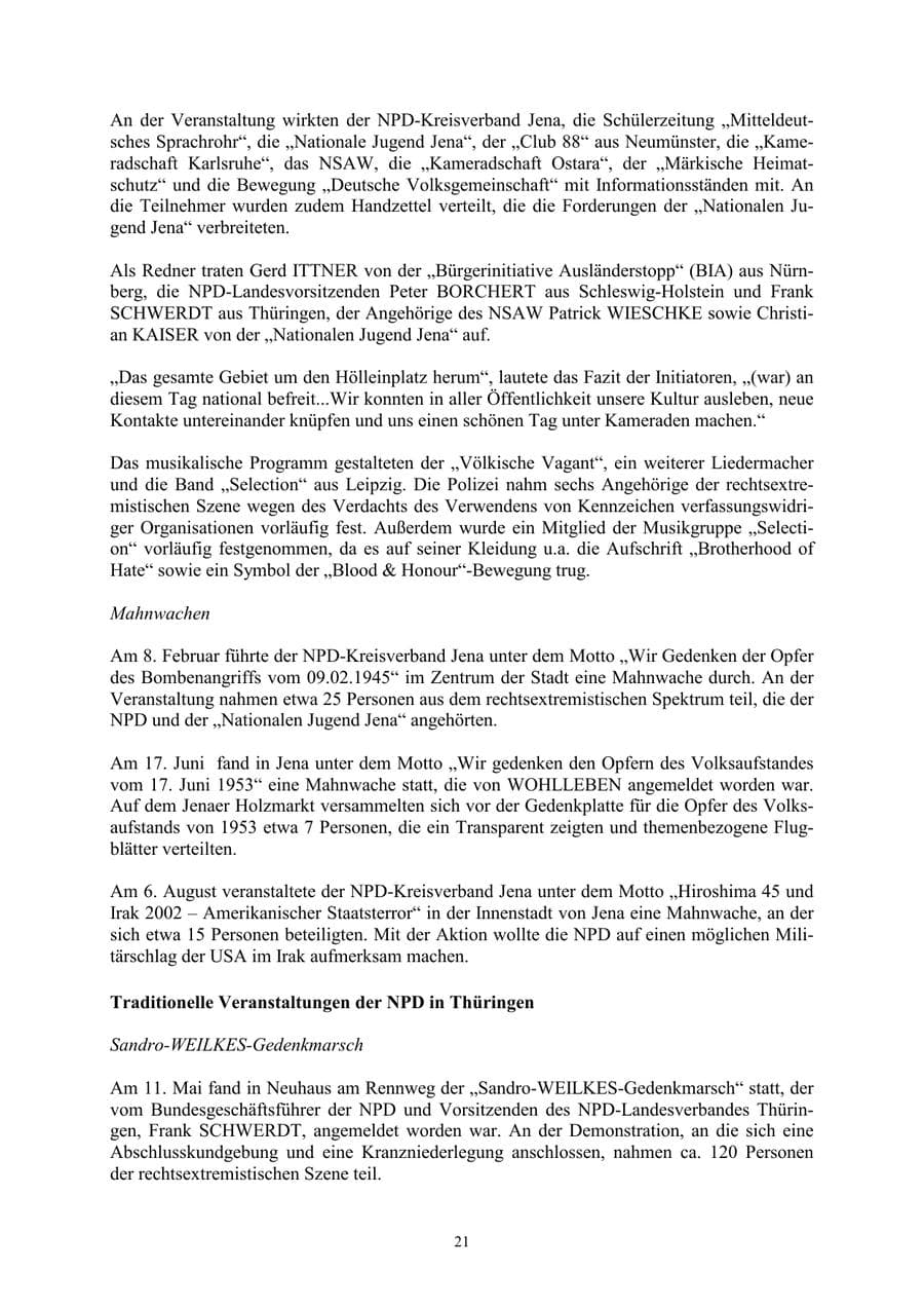 Seite 21 des Verfassungsschutzbericht 2002 Thüringen