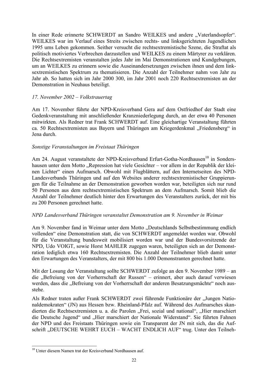Seite 22 des Verfassungsschutzbericht 2002 Thüringen