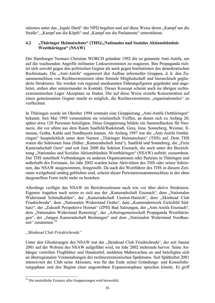 Seite 36 des Verfassungsschutzbericht 2002 Thüringen