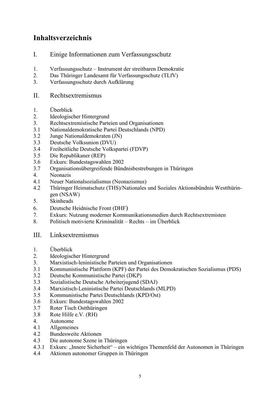 Seite 5 des Verfassungsschutzbericht 2002 Thüringen