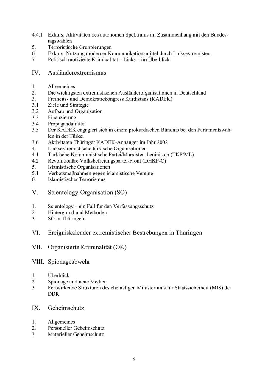 Seite 6 des Verfassungsschutzbericht 2002 Thüringen