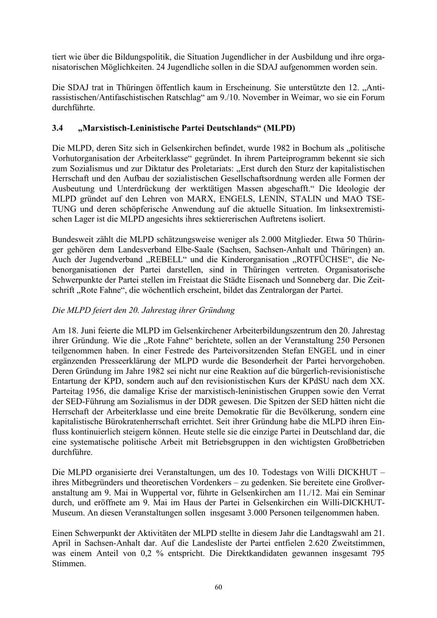 Seite 60 des Verfassungsschutzbericht 2002 Thüringen