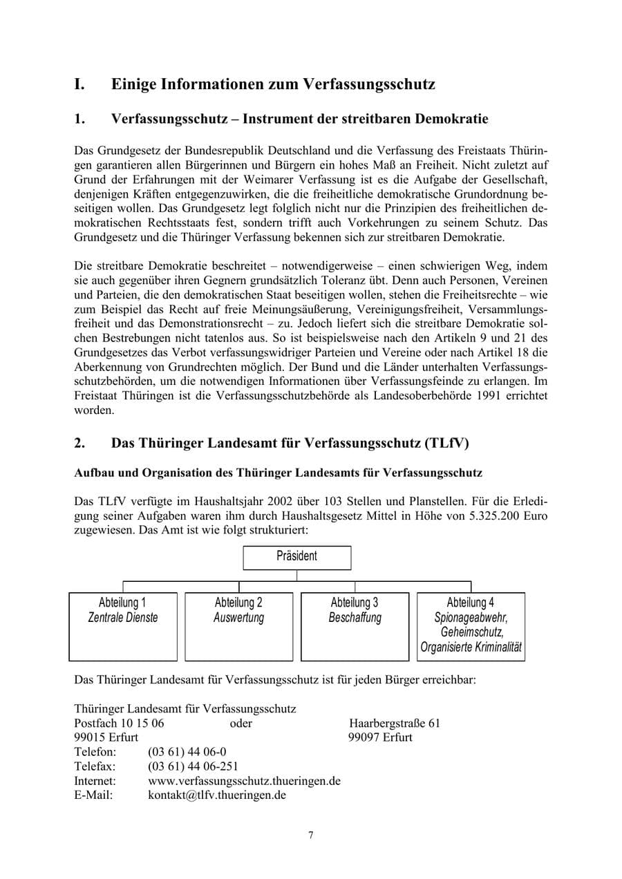 Seite 7 des Verfassungsschutzbericht 2002 Thüringen