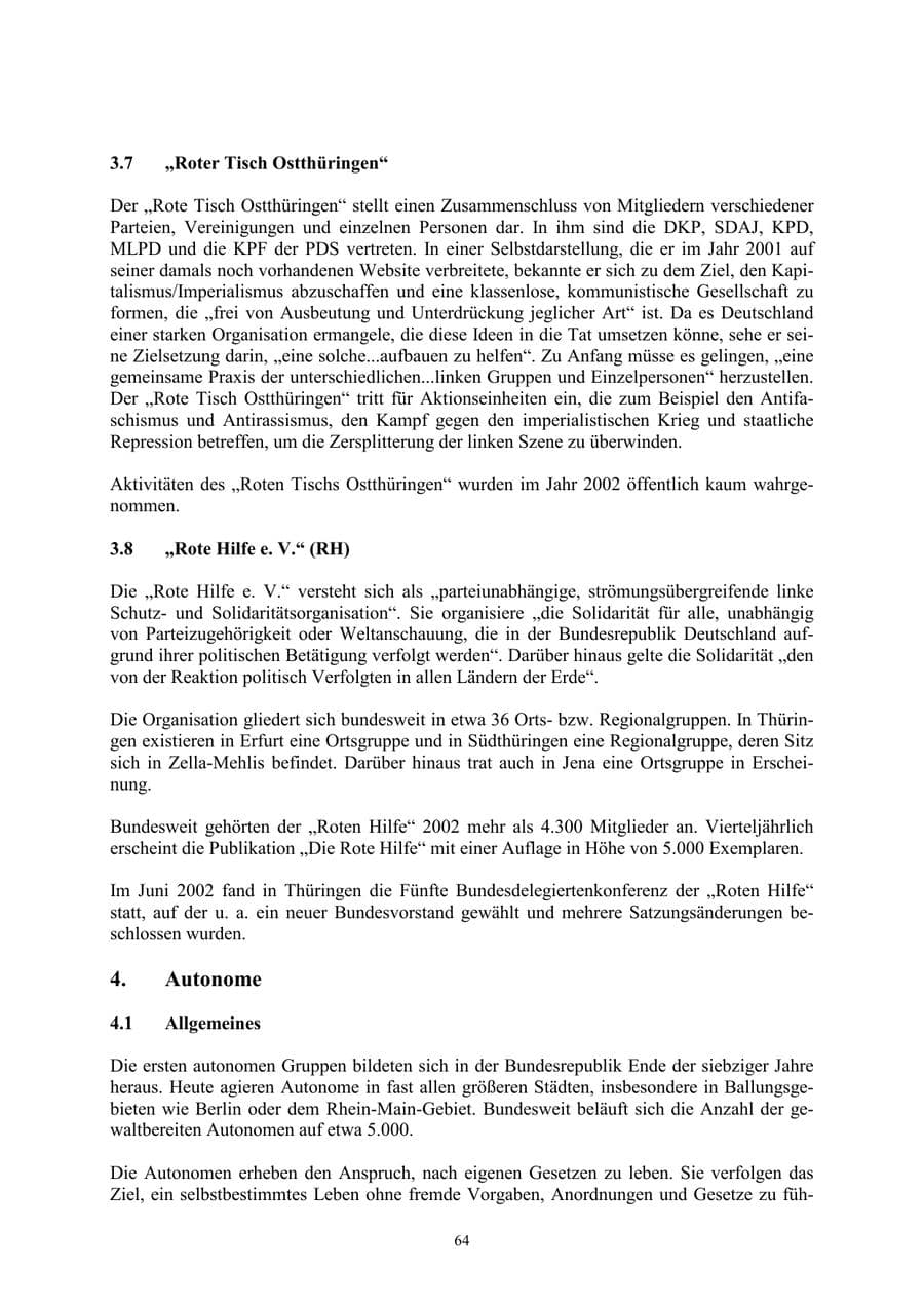 Seite 64 des Verfassungsschutzbericht 2002 Thüringen
