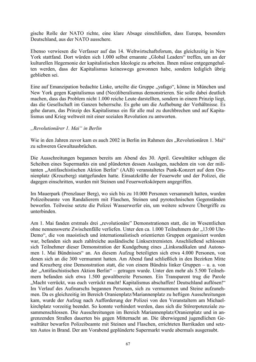 Seite 67 des Verfassungsschutzbericht 2002 Thüringen