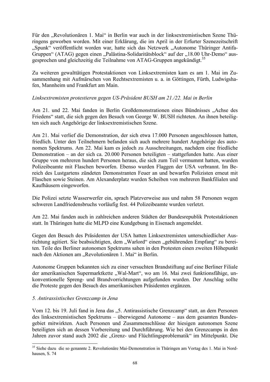 Seite 68 des Verfassungsschutzbericht 2002 Thüringen