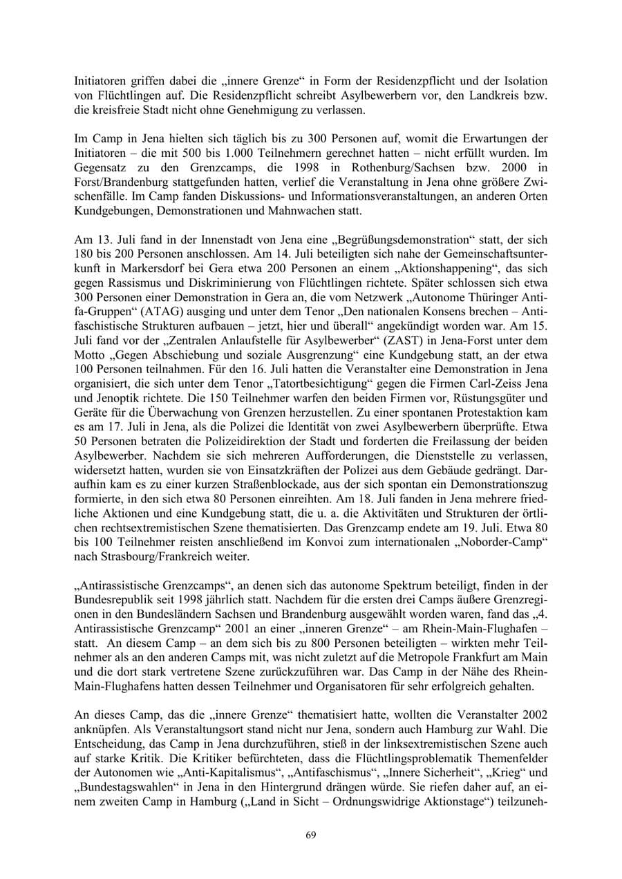 Seite 69 des Verfassungsschutzbericht 2002 Thüringen