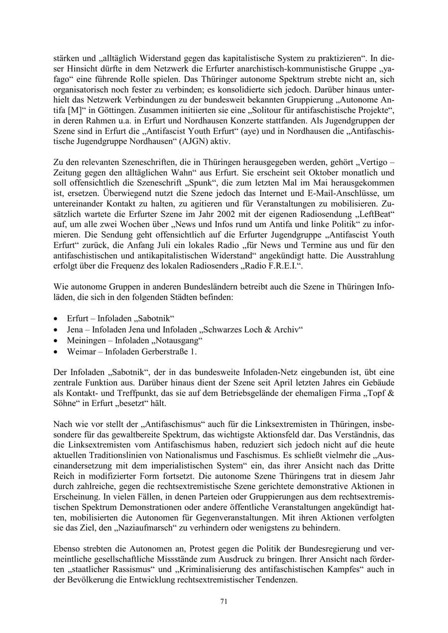 Seite 71 des Verfassungsschutzbericht 2002 Thüringen