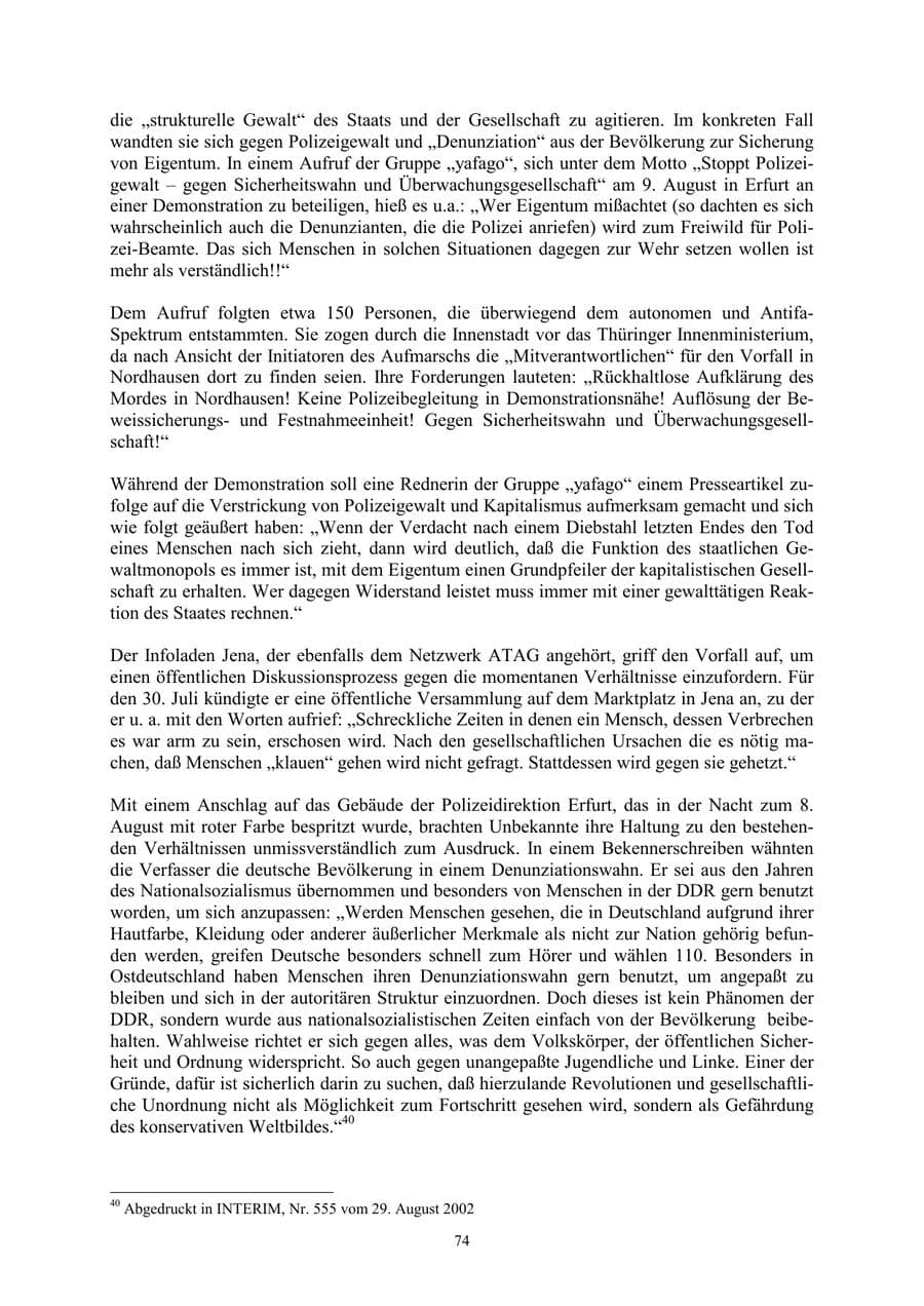 Seite 74 des Verfassungsschutzbericht 2002 Thüringen