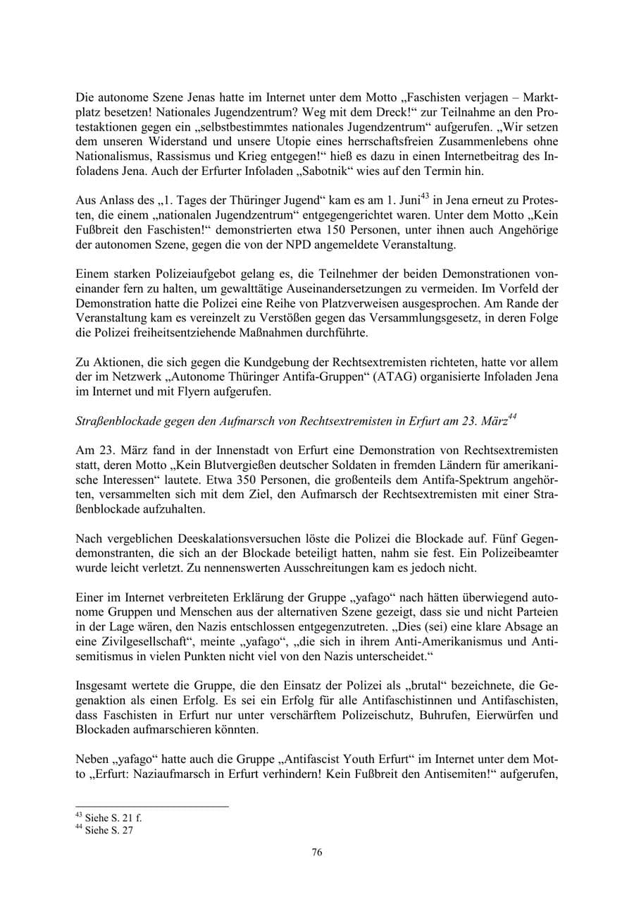 Seite 76 des Verfassungsschutzbericht 2002 Thüringen