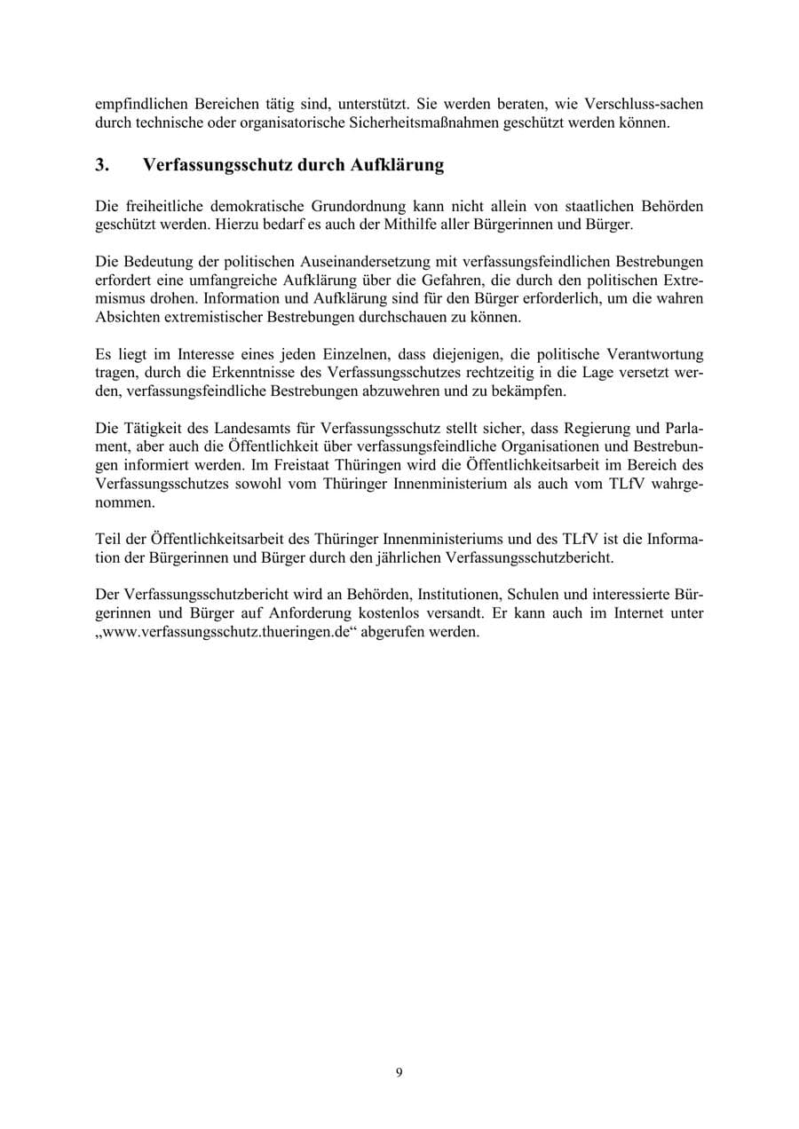 Seite 9 des Verfassungsschutzbericht 2002 Thüringen
