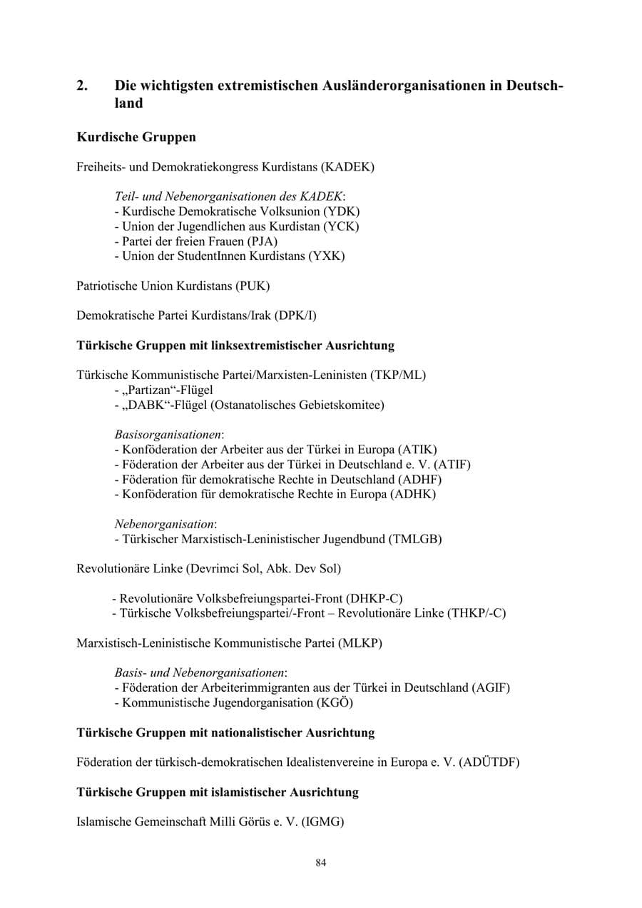 Seite 84 des Verfassungsschutzbericht 2002 Thüringen