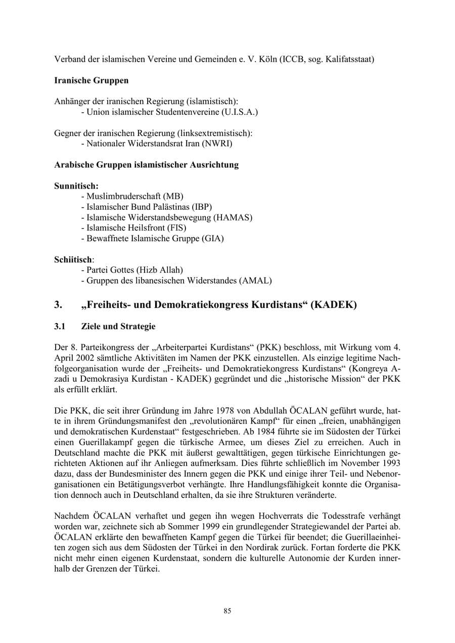 Seite 85 des Verfassungsschutzbericht 2002 Thüringen