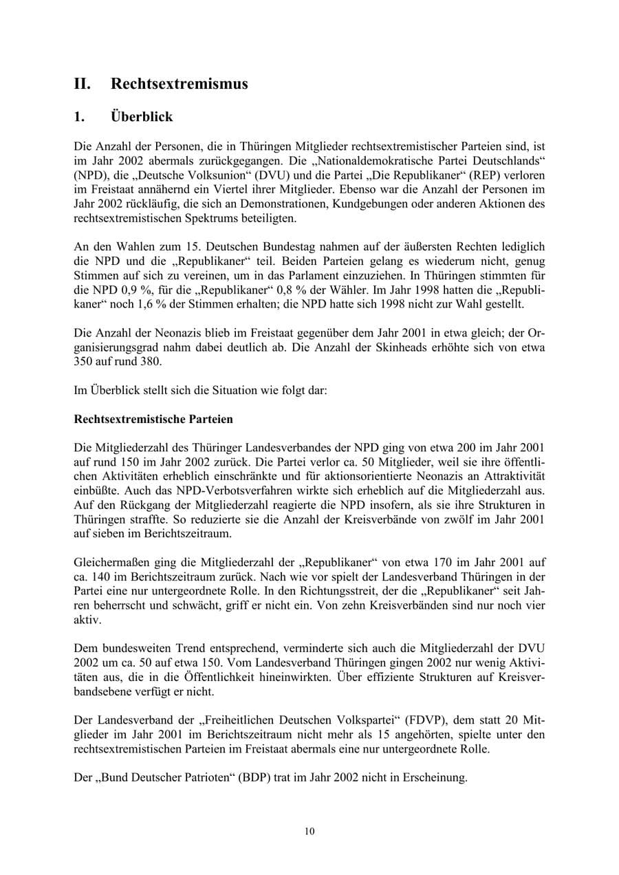 Seite 10 des Verfassungsschutzbericht 2002 Thüringen