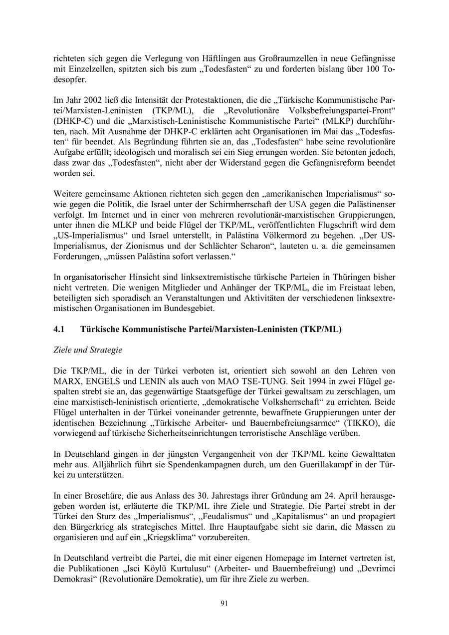 Seite 91 des Verfassungsschutzbericht 2002 Thüringen