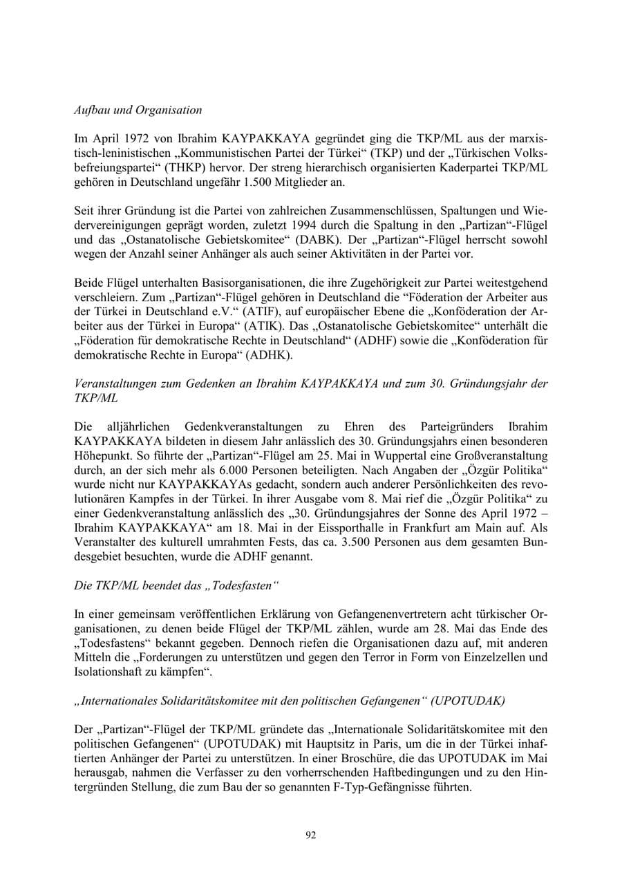Seite 92 des Verfassungsschutzbericht 2002 Thüringen