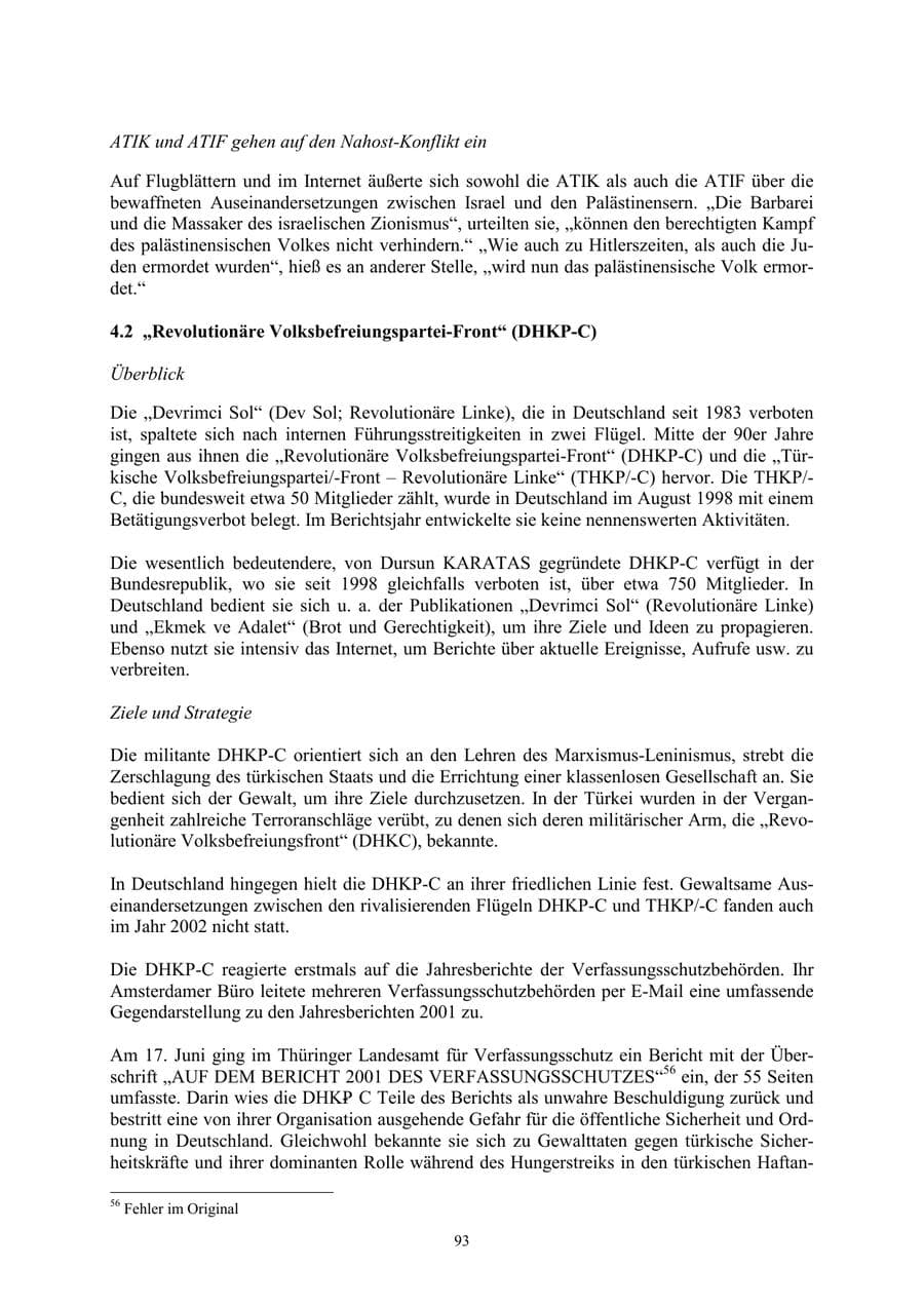 Seite 93 des Verfassungsschutzbericht 2002 Thüringen