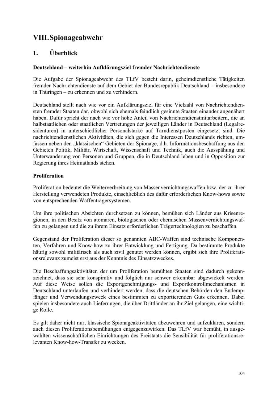 Seite 104 des Verfassungsschutzbericht 2003 Thüringen