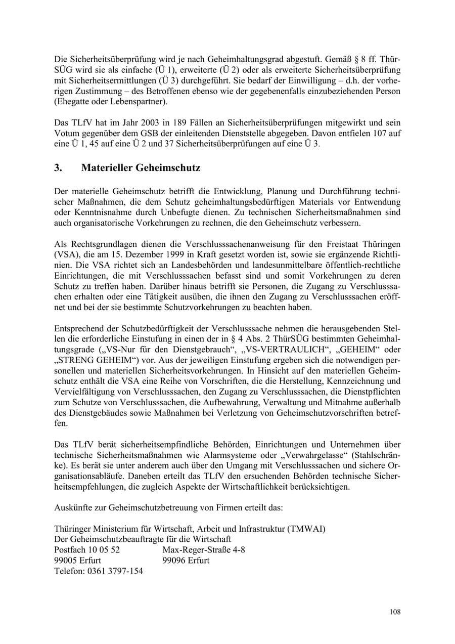 Seite 108 des Verfassungsschutzbericht 2003 Thüringen
