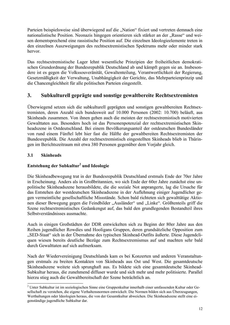 Seite 12 des Verfassungsschutzbericht 2003 Thüringen