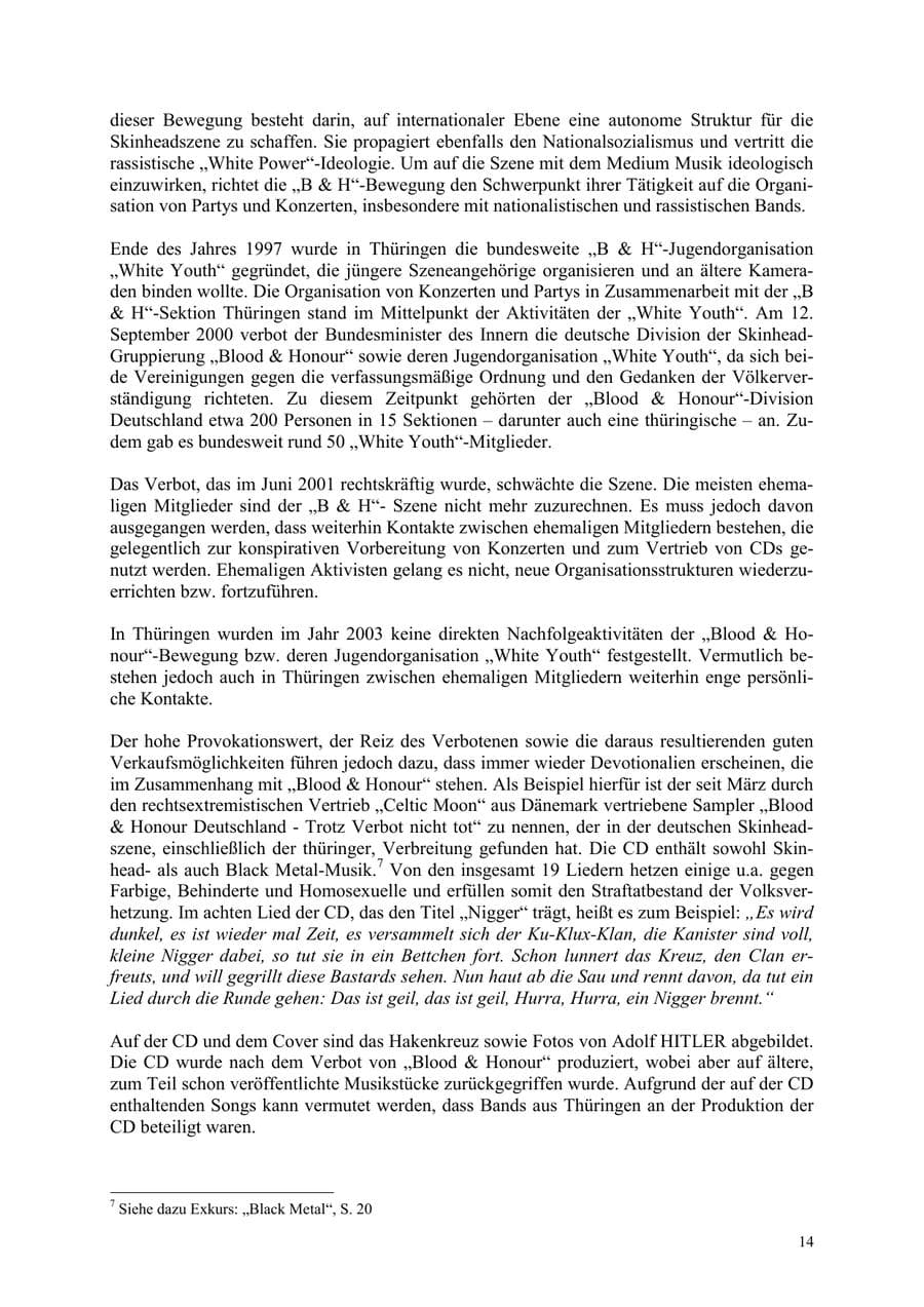 Seite 14 des Verfassungsschutzbericht 2003 Thüringen